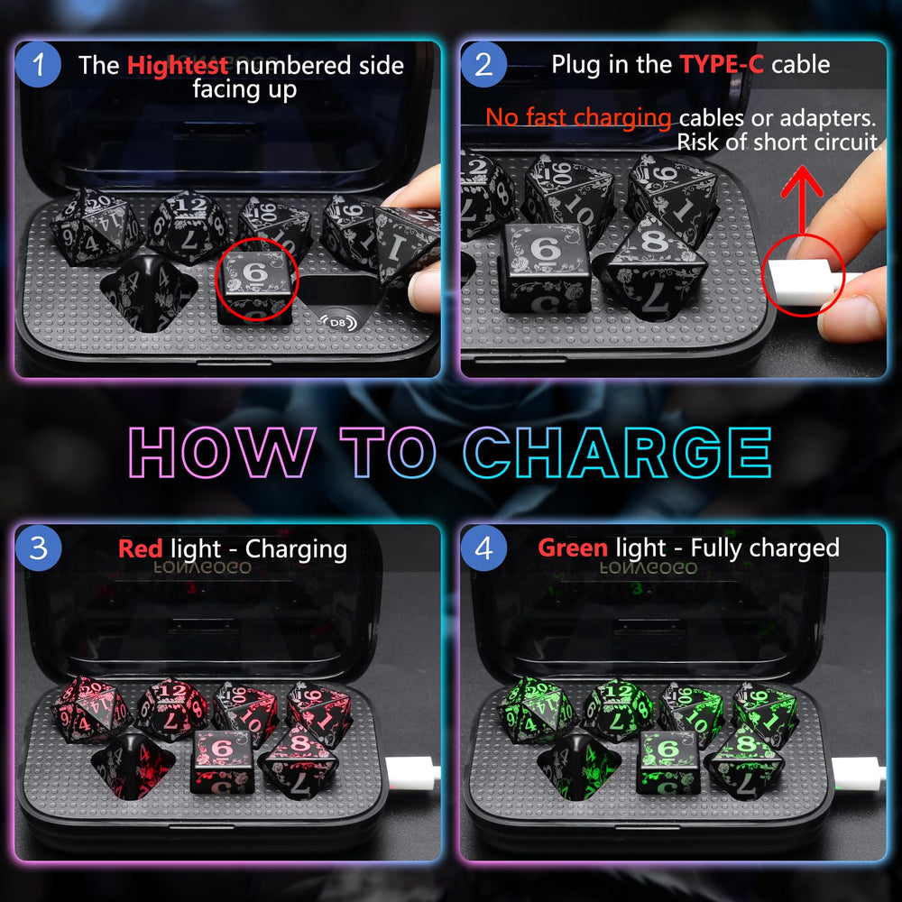 FONVGOGO wireless-charging dice with seven-color RGB lighting during play