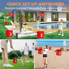 FOOING ground stakes secure the course on uneven lawns.