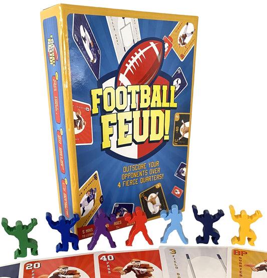 FOOTBALL FEUD! card game compact play for quick, portable fun.