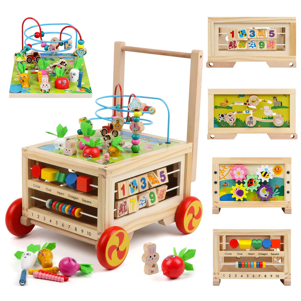 FOPNETS wooden 7-in-1 activity cube bead maze enhances fine motor skills.