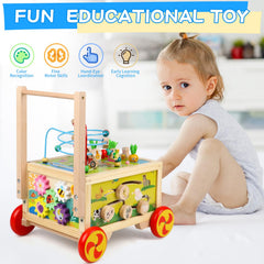 FOPNETS wooden 7-in-1 activity cube number board introduces numbers through play.