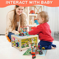 FOPNETS wooden activity cube colorful gears promotes visual tracking
