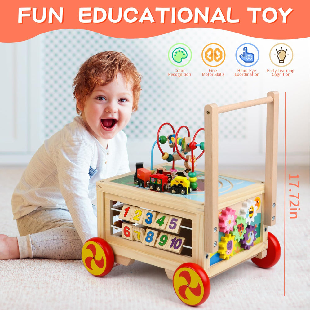 FOPNETS wooden activity cube magnetic train track introduces magnetic play