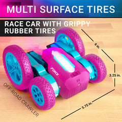 Force1 Tornado Pink LED RC car with rugged off-road tires on uneven ground