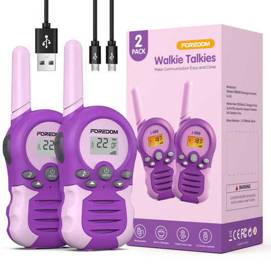 FOREDOM rechargeable kids walkie-talkie 2-pack for long-lasting playtime and easy USB charging