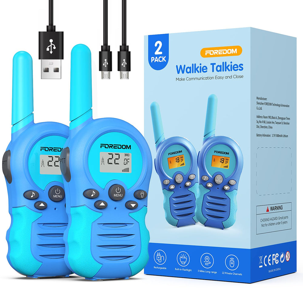 FOREDOM rechargeable kids walkie talkies—front view, bright design for easy grip.