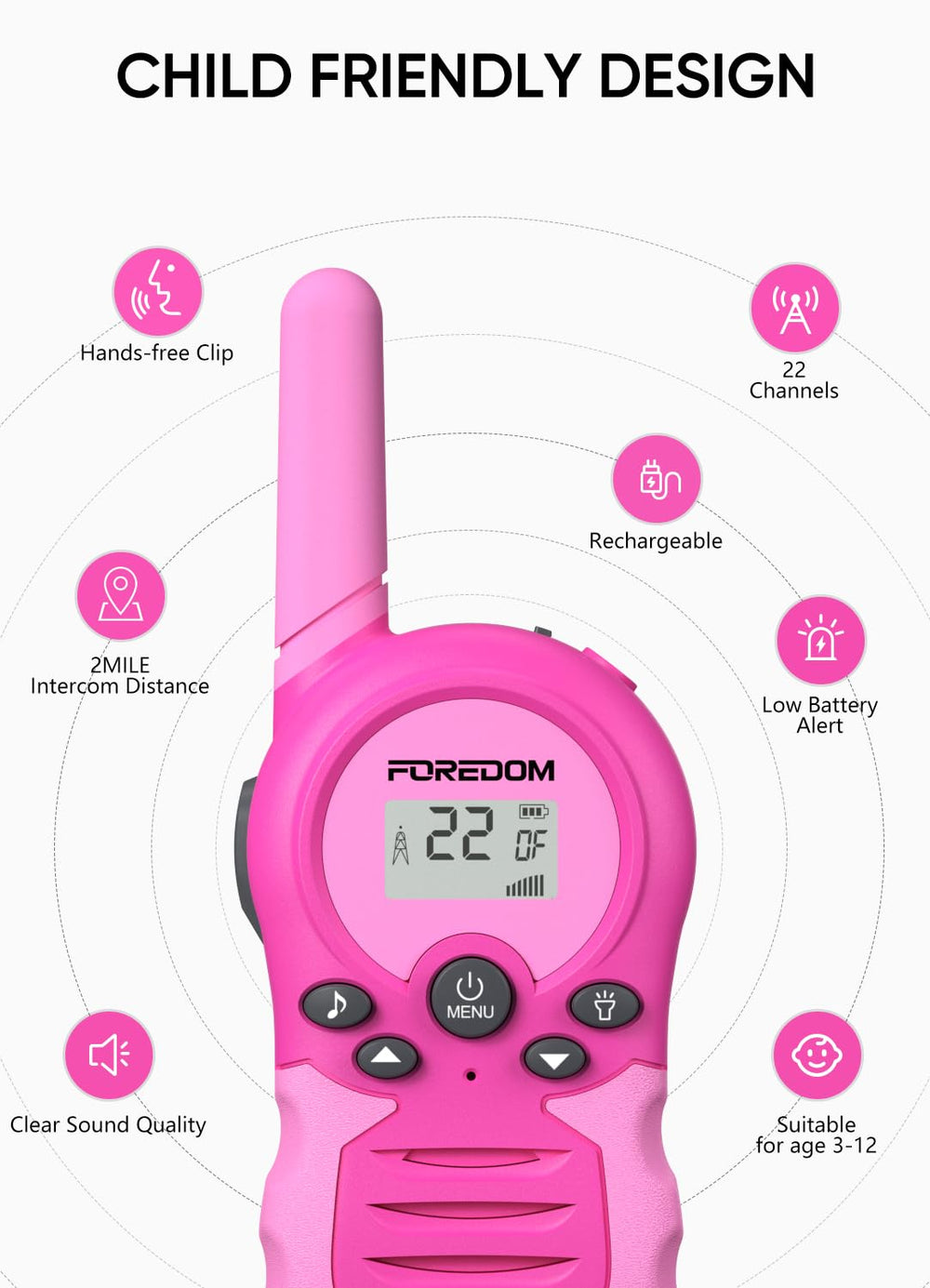 FOREDOM walkie-talkies backlit screen and flashlight aid nighttime use