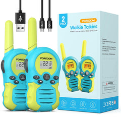 FOREDOM rechargeable walkie talkies two-pack for kids, easy charging and long talk time.