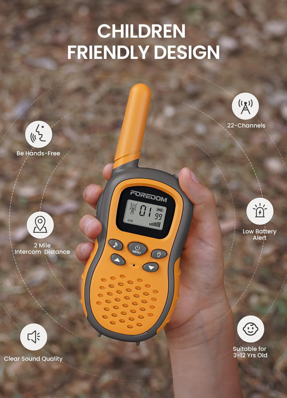FOREDOM Walkie Talkies orange hands-free VOX encourages natural conversations
