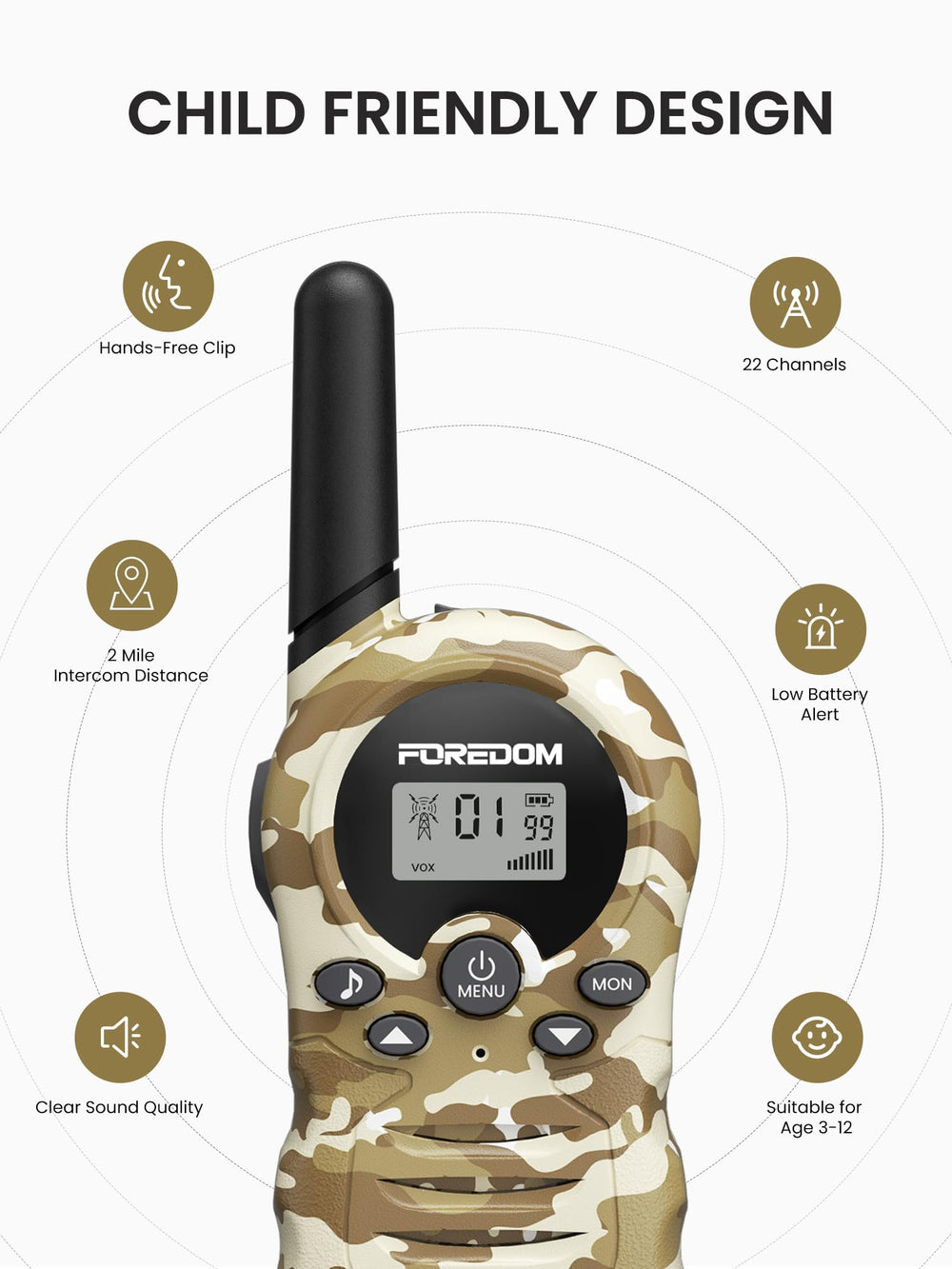 FOREDOM 22-channel walkie talkies for clear channel selection