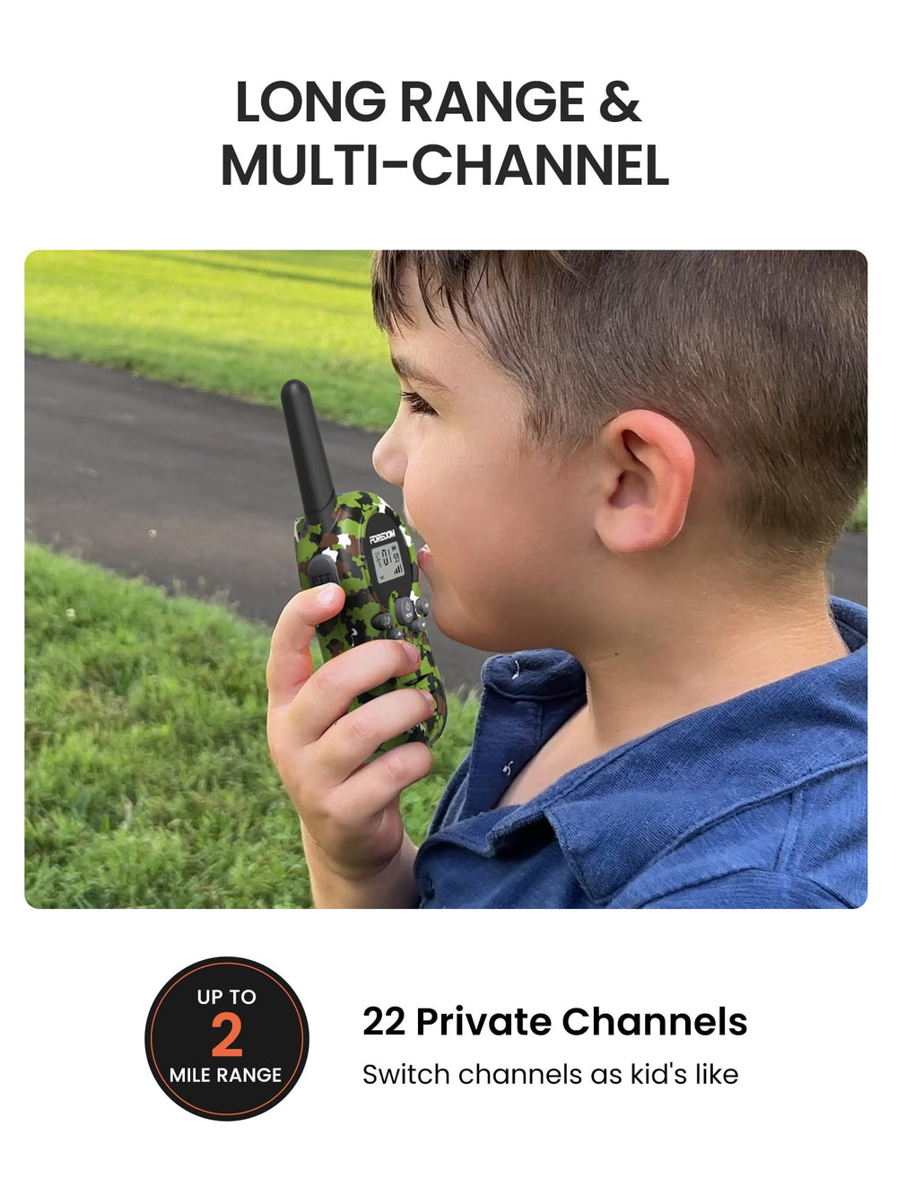 FOREDOM Walkie Talkies with 22 channels for reliable classroom and outdoor use.