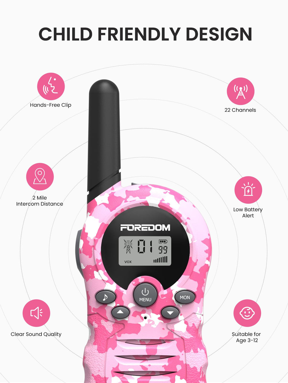 FOREDOM walkie talkies kids belt clip enables hands-free carry during outdoor play