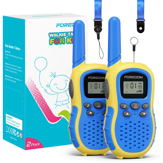 FOREDOM walkie talkies for kids in blue, front view ideal for backyard adventures.