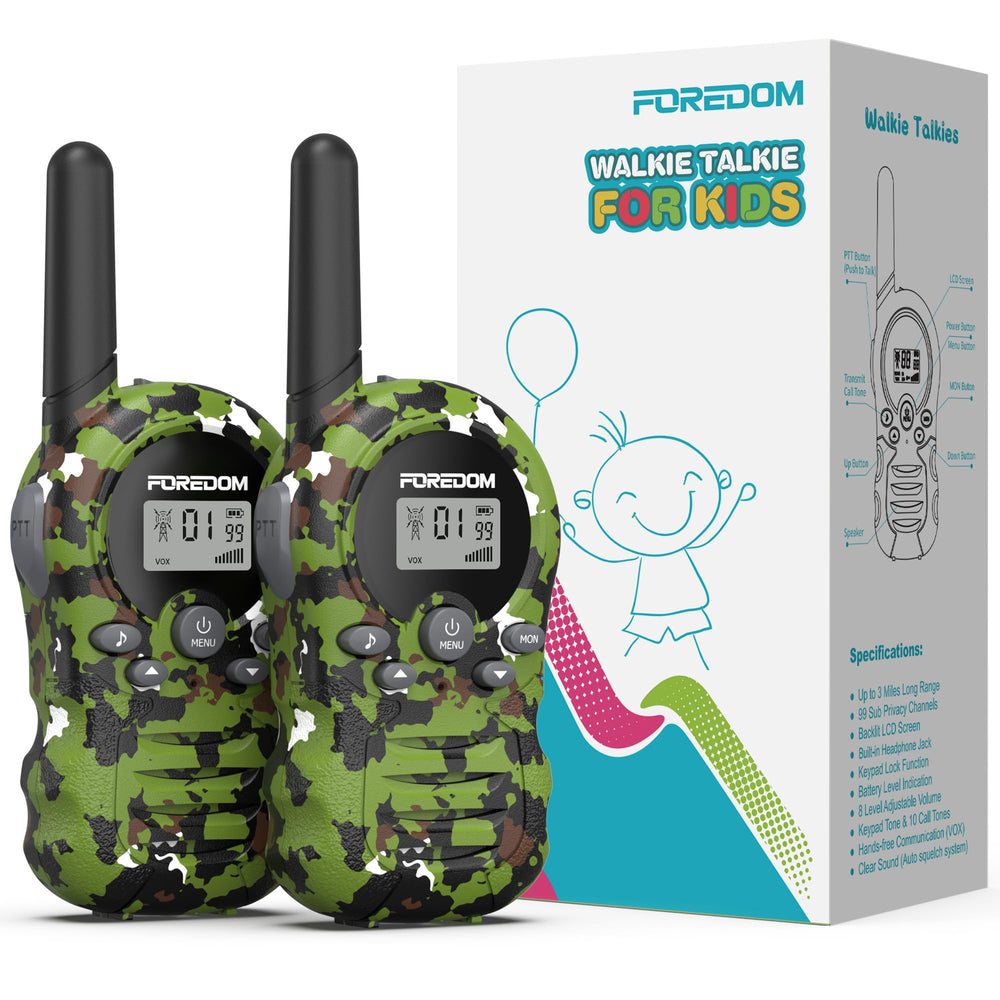 FOREDOM Kids Walkie Talkies front view, durable design for small hands.