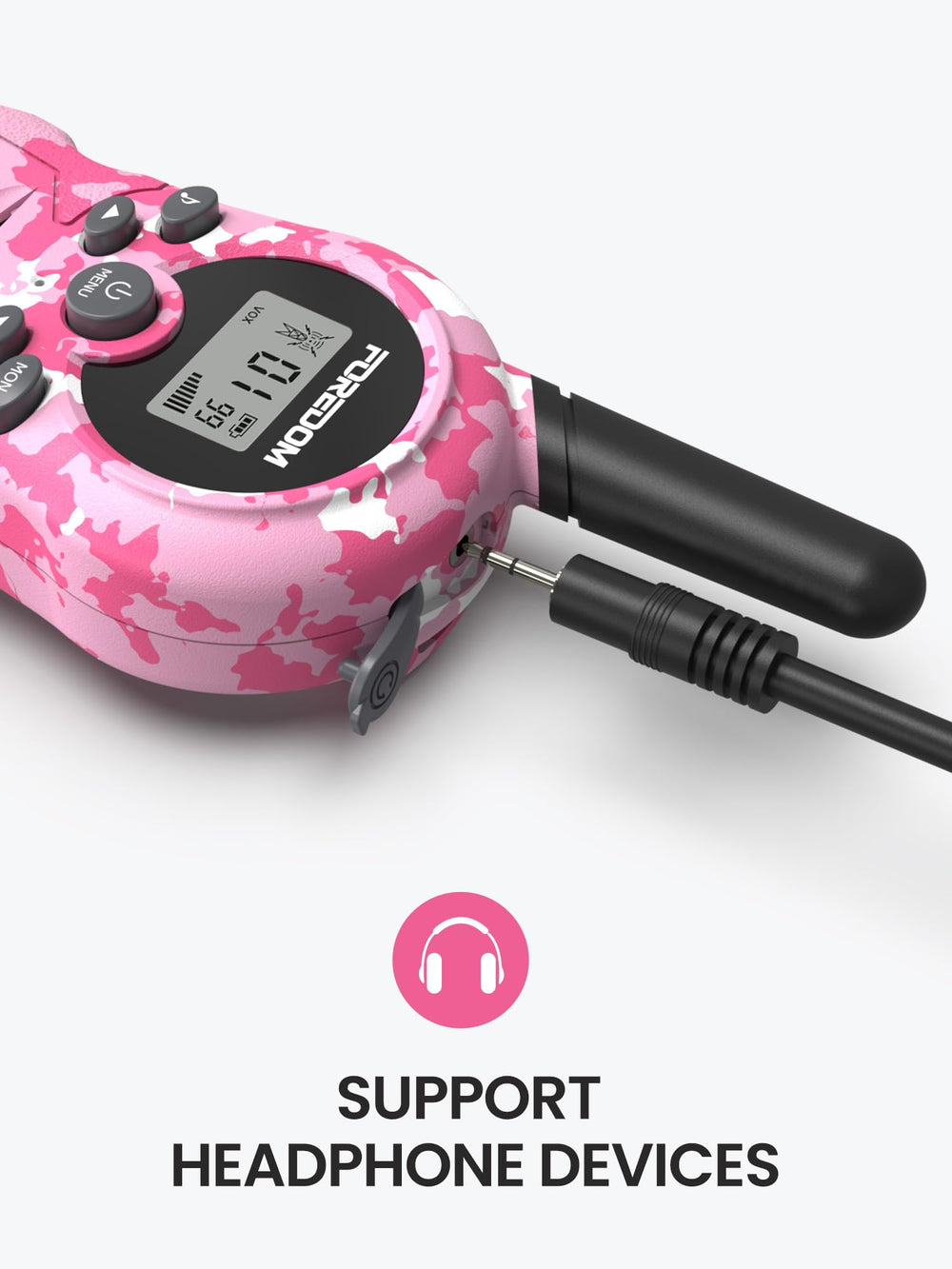 FOREDOM kid walkie talkies interface with 22 channels for versatile play.