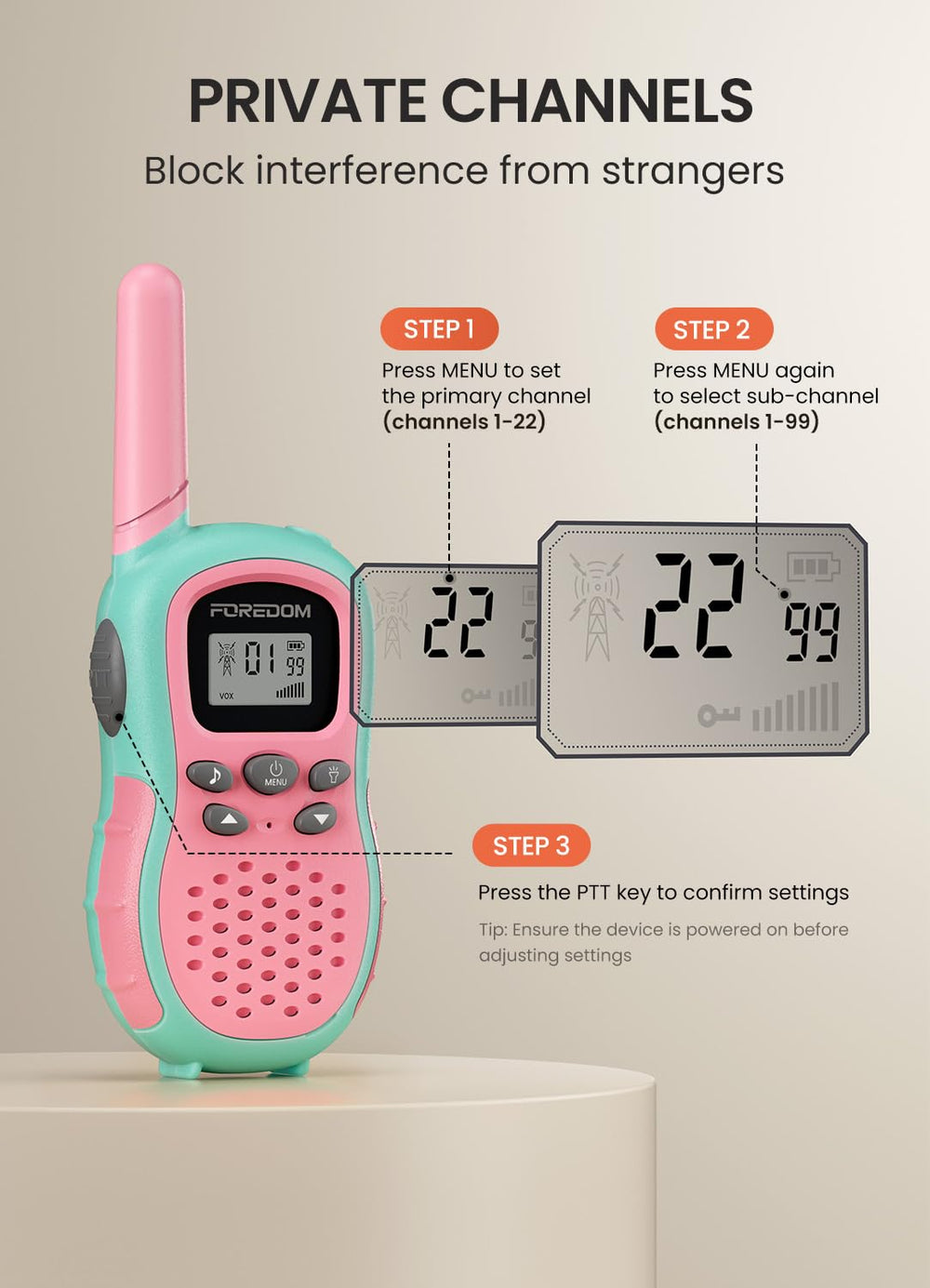 FOREDOM pink walkie talkies with built-in flashlight for night adventures