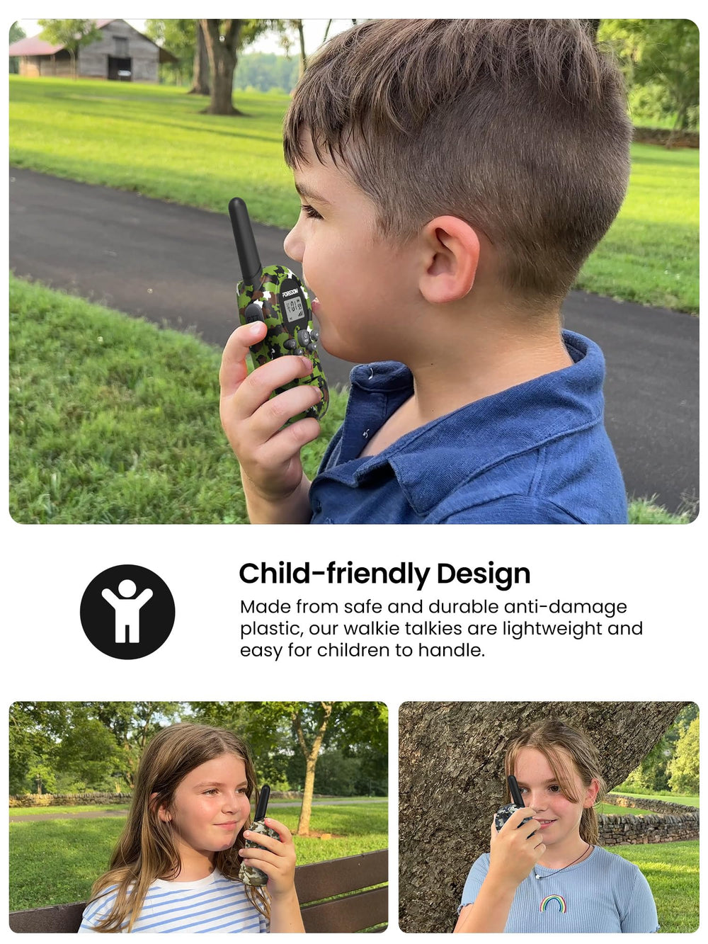 FOREDOM three-pack walkie talkies ideal for siblings' play.