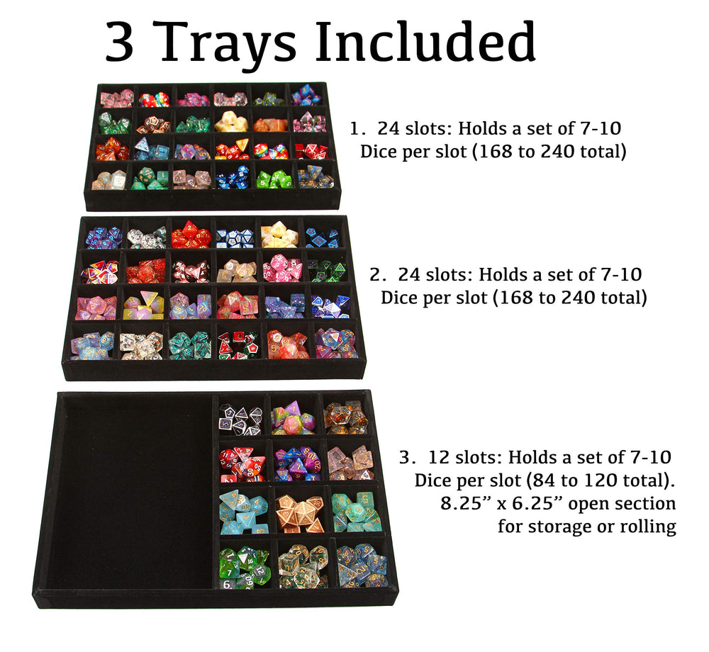 Removable 24-slot trays from Forged Dice Co. keep sets neatly organized.