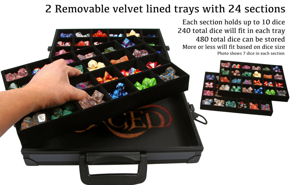 Forged Dice Co. two removable trays for organized storage.
