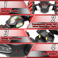 Fosgoit RC stunt car lights and spray effects for dramatic night play