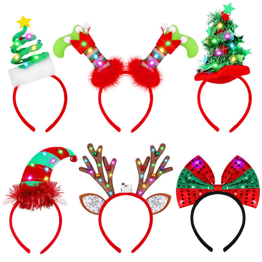 Fovths LED Christmas headband with antlers for festive photos and parties.
