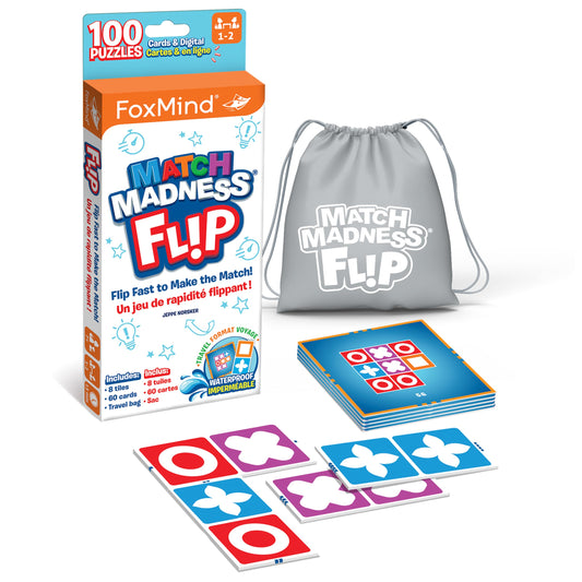 FoxMind Match Madness Flip travel bag keeps the game portable for trips.