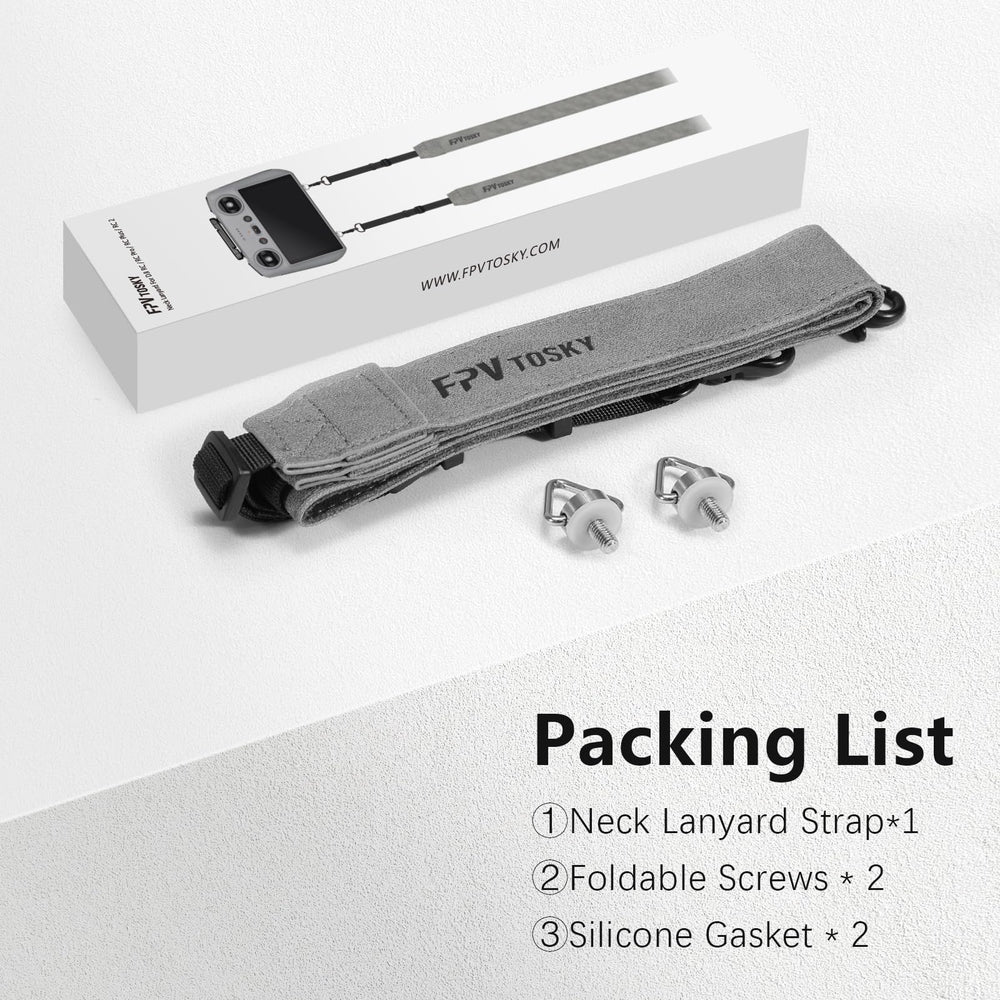 FPVtosky packaging includes neck lanyard, screws, gasket.