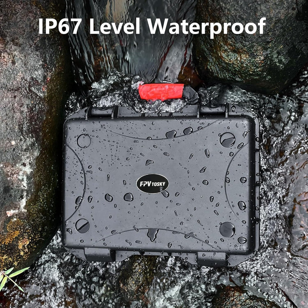 FPVtosky case includes charger, spare props, and remote lanyard slots