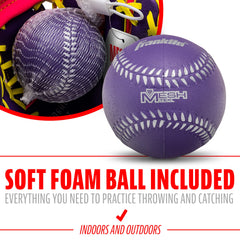 Franklin Sports Teeball glove includes soft foam ball for instant practice.