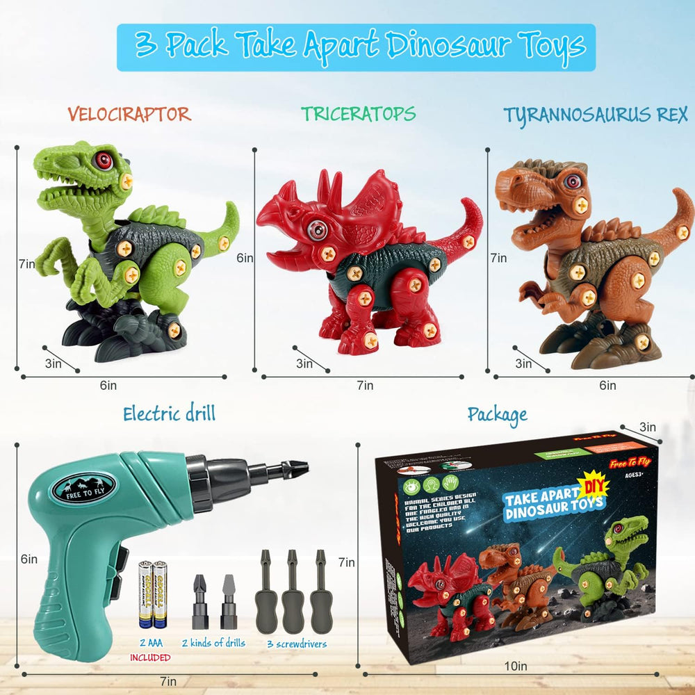 Free to Fly low-speed electric drill included for safe dinosaur assembly