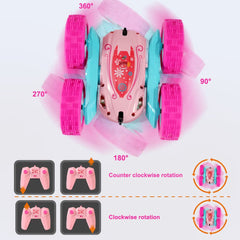 FREE TO FLY RC stunt car double-sided driving in action indoors.