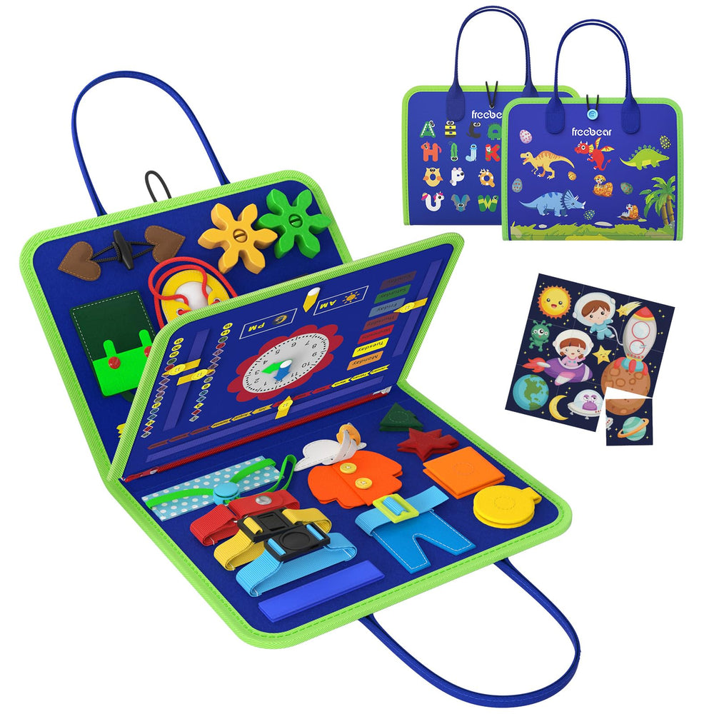 Freebear Busy Board puzzle activity boosts problem-solving during travel