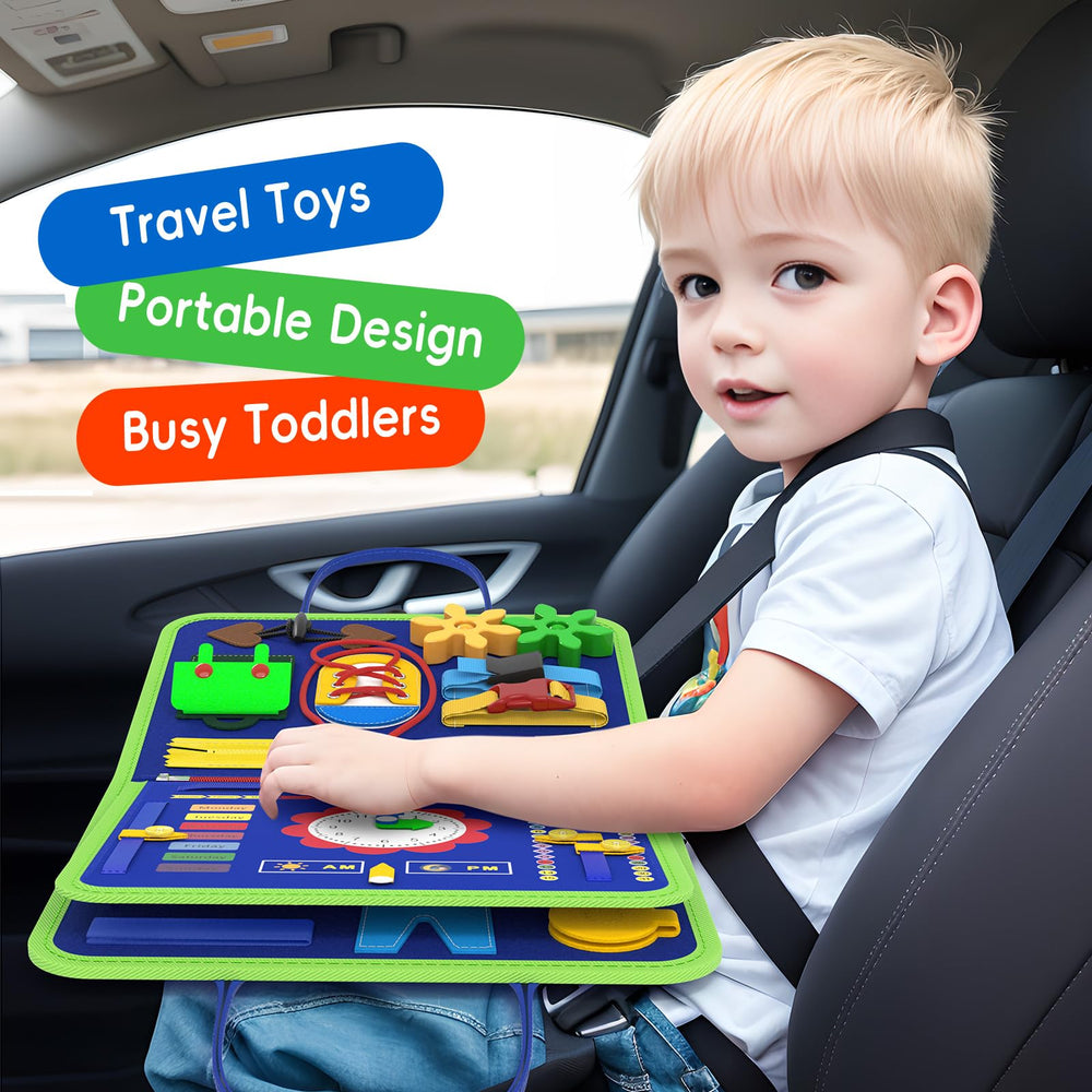 Freebear Busy Board portable travel handbag design makes on-the-go learning easier