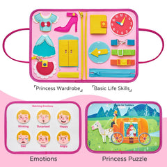 Freebear Deluxe Pink Princess Busy Book numbers page fosters counting skills via colorful, interactive prompts.