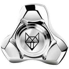 FREELOVE metal fidget spinner in silver, top view, smooth balance for quiet use.