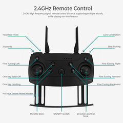 FREEZE2TRIM Black Falcon 4K Drone with one-button takeoff for easy piloting.