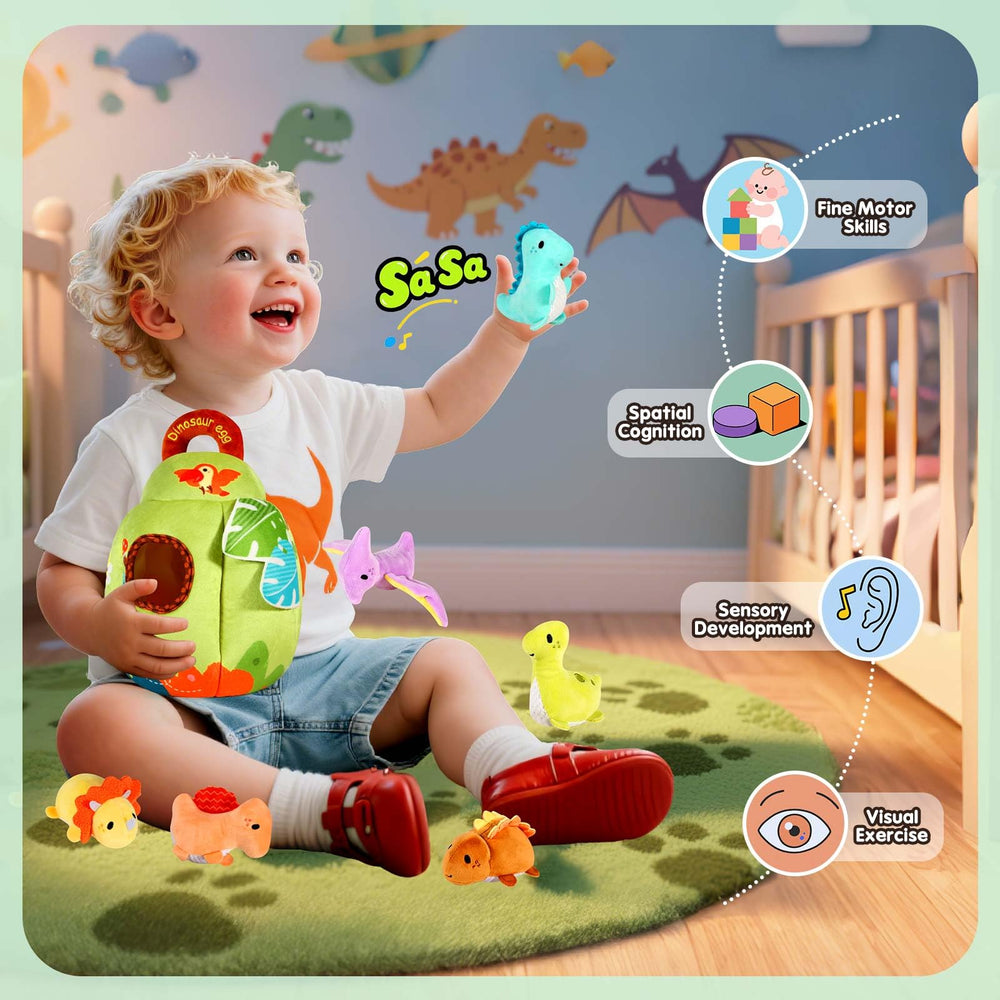FREYBLI dinosaur toy with squeaker adds playful sound during exploration.