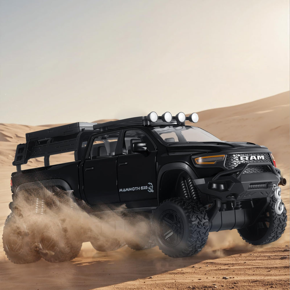 FRJV Mammoth truck with retractable footrests and extendable hitch offers flexible play.