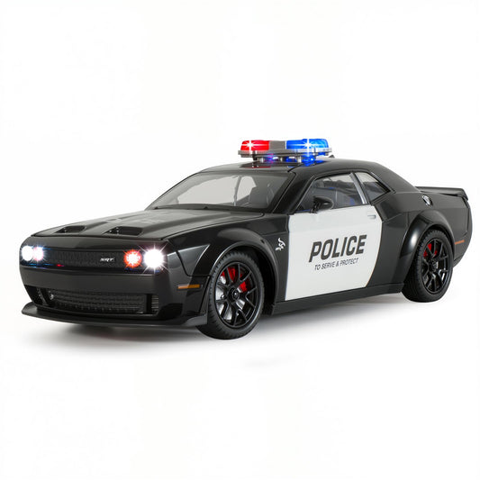 FRJV Police Car Hellcat front view showcases durable diecast construction for kids' play
