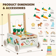 Frogprin farm-theme wooden walker, charming design for toddlers