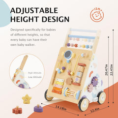 Frogprin wooden baby walker spinning gears boost fine motor play during steps.