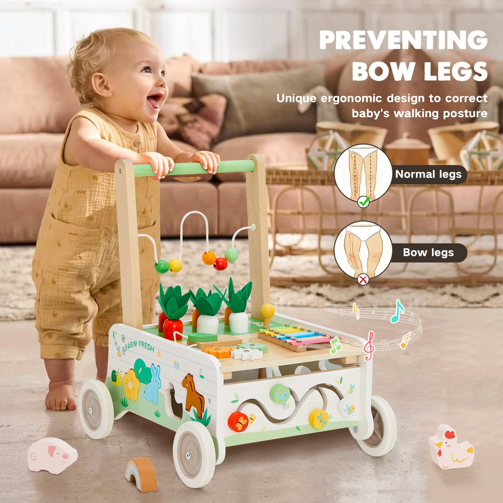 Frogprin wooden walker with xylophone for musical play during steps