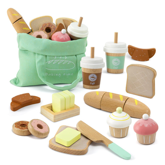 Frogprin 17-piece wooden bakery set for imaginative play and learning