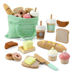Frogprin 17-piece wooden bakery set for imaginative play and learning