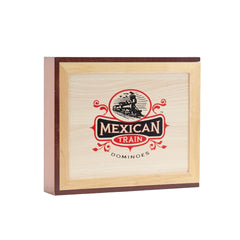 Front Porch Classics Mexican Train Dominoes box shows elegant storage for family game nights.