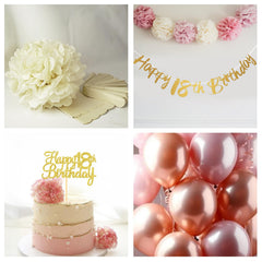 Froova rose gold 18th confetti balloons spark subtle celebration.