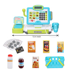 Child playing with FS cash register toy in a pretend store