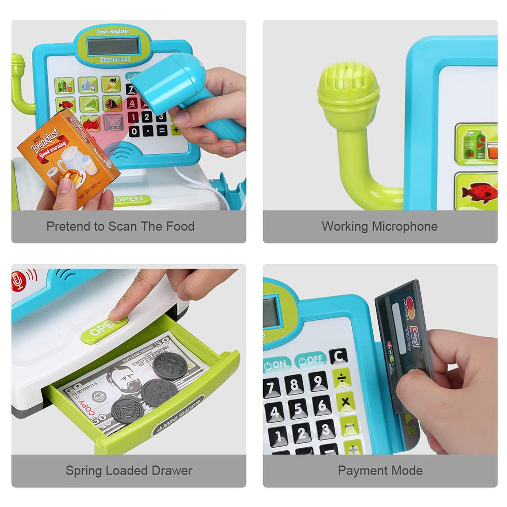 FS Pretend Play Cash Register microphone inviting kids to speak during role play.