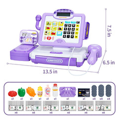 FS Pretend Play Cash Register purple button panel close-up with labeled keys