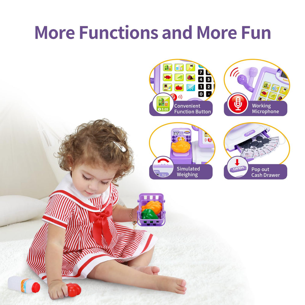 FS Pretend Play Cash Register purple calculator display aids basic math practice